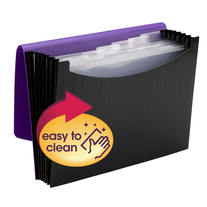 Smead Poly Expanding File, 6 Dividers, Flap and Cord Closure, Letter Size, Wave Pattern Purple/Black (70882), 1 of 6