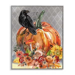 Stupell Industries Autumn Crow Pumpkin Botanicals Black Framed Giclee Art - 1 of 4