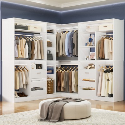 Aheaplus 72"-108" Closet System with Drawers and Hanging Rods, Freestanding Walk-in Closet Organizer System