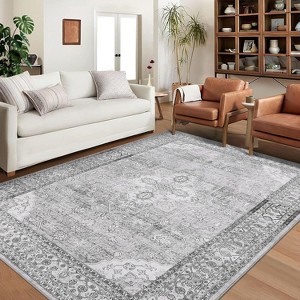 2'x6' Boho Printed Area Rug, Low Pile Non-Slip, Washable, Non-Shedding Vintage Thin Indoor Carpet for Living Room, Nursery, Brown - 1 of 4