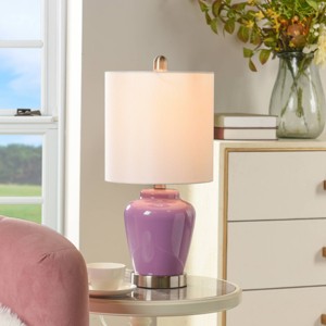 Glass Accent Table Lamp Lilac Finish - StyleCraft: White Linen Shade, Nightstand Decorative Lighting - 1 of 4