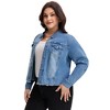 Women's Plus Size Corpped Denim Long Sleeve Button Down Casual Jean Jackets with Pockets - Agnes Orinda - 2 of 4