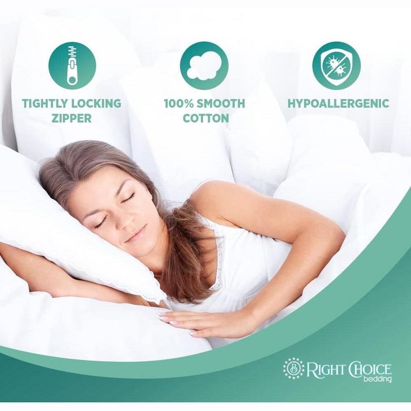 Right Choice Bedding 100% Cotton Breathable Pillow Protector with Zipper – (2 Pack), 4 of 9