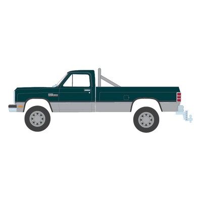 Greenlight Collectibles 1/64 1992 Dodge Ram 1st Generation Green & Silver Lifted Pickup Truck Outback Toys Exclusive 51385-A