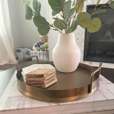 Beveled 11.9 Round Metal Decor Tray Brass Finish - Hearth & Hand