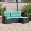 vidaXL 4-Piece Patio Sofa Set - Black Poly Rattan Seating with Blue Cushions/Storage for Garden/Terrace - 2 of 4