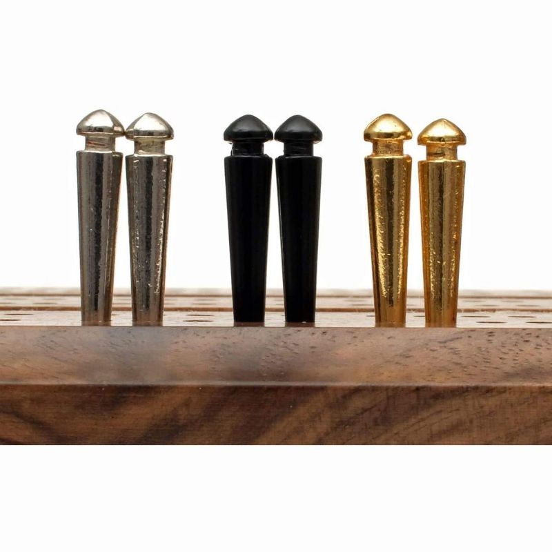 WE Games Tapered Easy Grip Cribbage Pegs w/ Velvet Pouch - Set of 6 (Brass, Chrome & Black), 2 of 5