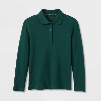 Girls' Long Sleeve Interlock Uniform Polo Shirt - Cat & Jack™ Dark Green