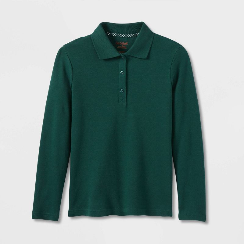 Girls' Long Sleeve Interlock Uniform Polo Shirt - Cat & Jack™, 1 of 5