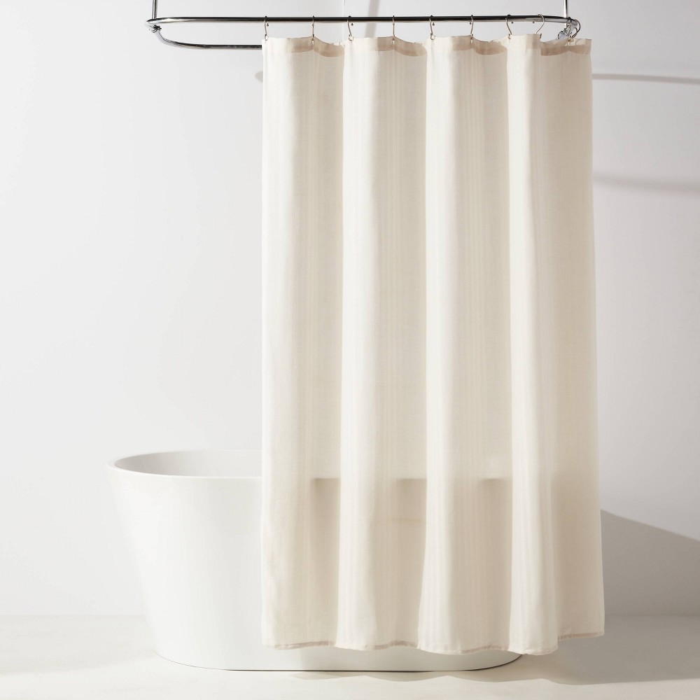 72"x72" Herringbone Fabric Shower Curtain White - Room Essentials™