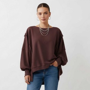 Women's Slouchy Crewneck Sweatshirt - Stretch Polyester Blend with Side Slit Details Cherie Code - 1 of 4