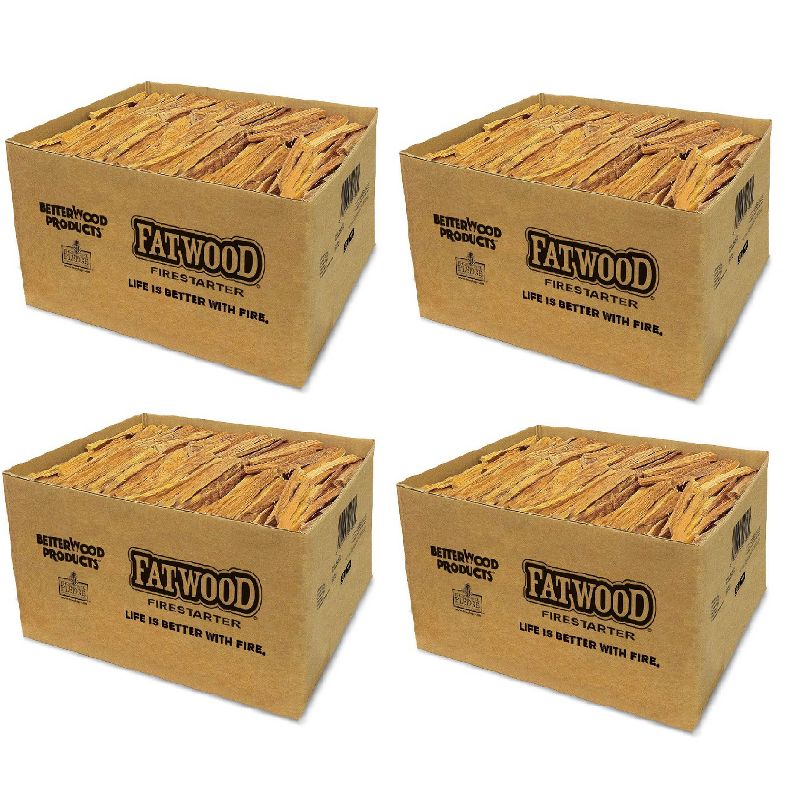 Betterwood Natural Hand Split Fatwood 25 Pound Firestarter (4 Pack); Campfire, BBQ, or Pellet Stove; Non-Toxic and Water Resistant, 1 of 8