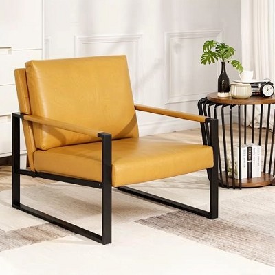Hooseng Modern Style PU Leather Accent Armchair With Backrest And Seat Cushions, Comfy Upholstered Lounge Chair With Metal Frame And Ergonomic Design