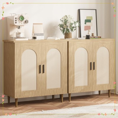 Rattan Buffet Cabinet with Storage, Single Door Accent Console Table for Entryway
