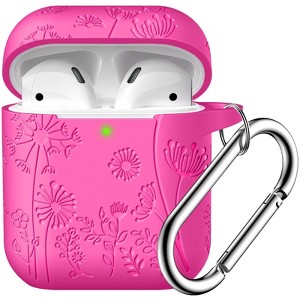 BONGEEK for AirPod Case 2nd 1st Generation Case Cover, Flower Engraved Full Protective Case Soft Silicone Pattern LED Visible,Rose Pink - 1 of 4
