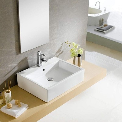 Imperial White Rectangular Ceramic Vessel Sink with Overflow