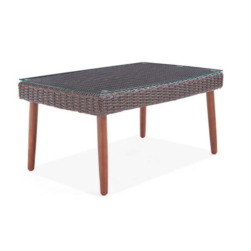 All-Weather Wicker Athens Outdoor Coffee Table with Glass Top Brown - Alaterre Furniture, 3 of 13