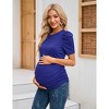 Clearlove Women's Maternity Shirts Puff Short Sleeve Round Neck Tunic Top Casual Pregnancy Clothes - 3 of 4