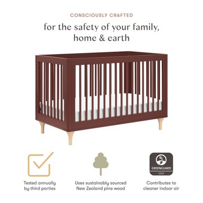 Crimson and Natural Pine 3-in-1 Convertible Crib with Toddler Rail