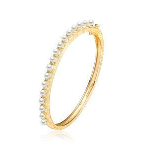 Guili Elegant Sterling Silver 14k Gold Plated Beaded Bangle Bracelet with Turquoise or White Shell Pearls Timeless, Chic Jewelry with a Pop of Color - 1 of 2