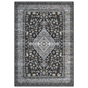 Washable Vintage Rug Non Slip Low Pile Rug Soft Floral Distressed Throw Floor Cover Foldable Indoor Carpet for Living Room Bedroom Playroom Nursery - 1 of 4