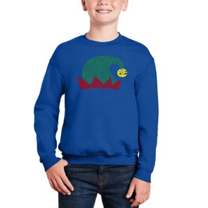 LA Pop Art Christmas Elf Hat - Boy's Word Art Crewneck Sweatshirt - 1 of 3