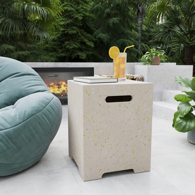 Patio Coffee Table, MgO Accent Table, Lightweight Outdoor End Table ,  Plant Stand for Garden and Deck