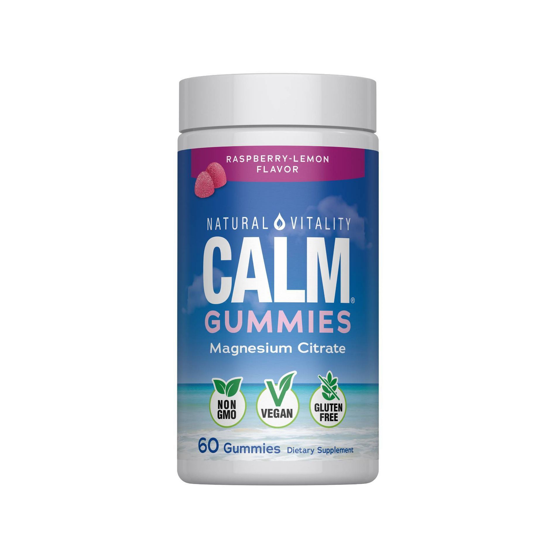 Natural Vitality Vegan Natural Calm Gummies for Stress - Raspberry Lemon - 60ct