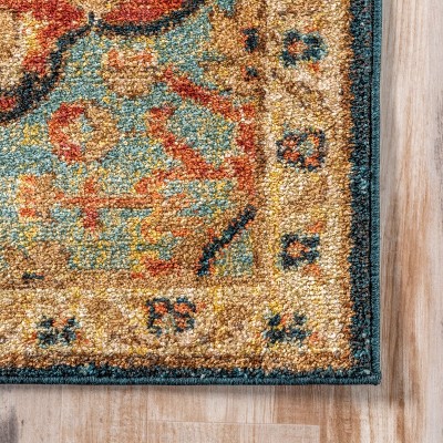 Green Medallion Synthetic Easy Care Area Rug