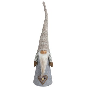Northlight Tall Cone Gnome with Buttoned Plaid Christmas Tree Figure - 21" - Beige and Gray - 1 of 4
