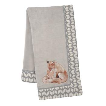 Lambs & Ivy Painted Forest Fox Coral Fleece Baby Blanket - Gray