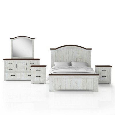 5pc Queen Willow Rustic Bedroom Set with 2 Nightstands Distressed White/Walnut - HOMES: Inside + Out