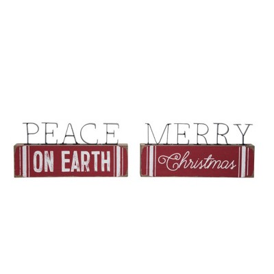 Transpac Metal and MDF Merry Peace Block Decor Set of 2 Freestanding Tabletop Signs for Indoor Holiday Decoration