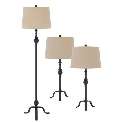 61.5" Metal Floor Lamp with 31" (Set of 2) Matching Table Lamps with Hardback Linen Shades Tan - Cal Lighting