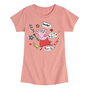Girls' - Peppa Pig - Smile Paint Artist Fitted Short Sleeve Graphic T-Shirt - 1 of 4