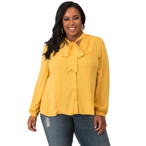 Poetic Justice Curvy Women's Chiffon Button Up Neck Tie Blouse - 1 of 4