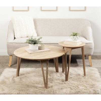Natural Mango Wood Round Coffee Table with Hairpin Legs