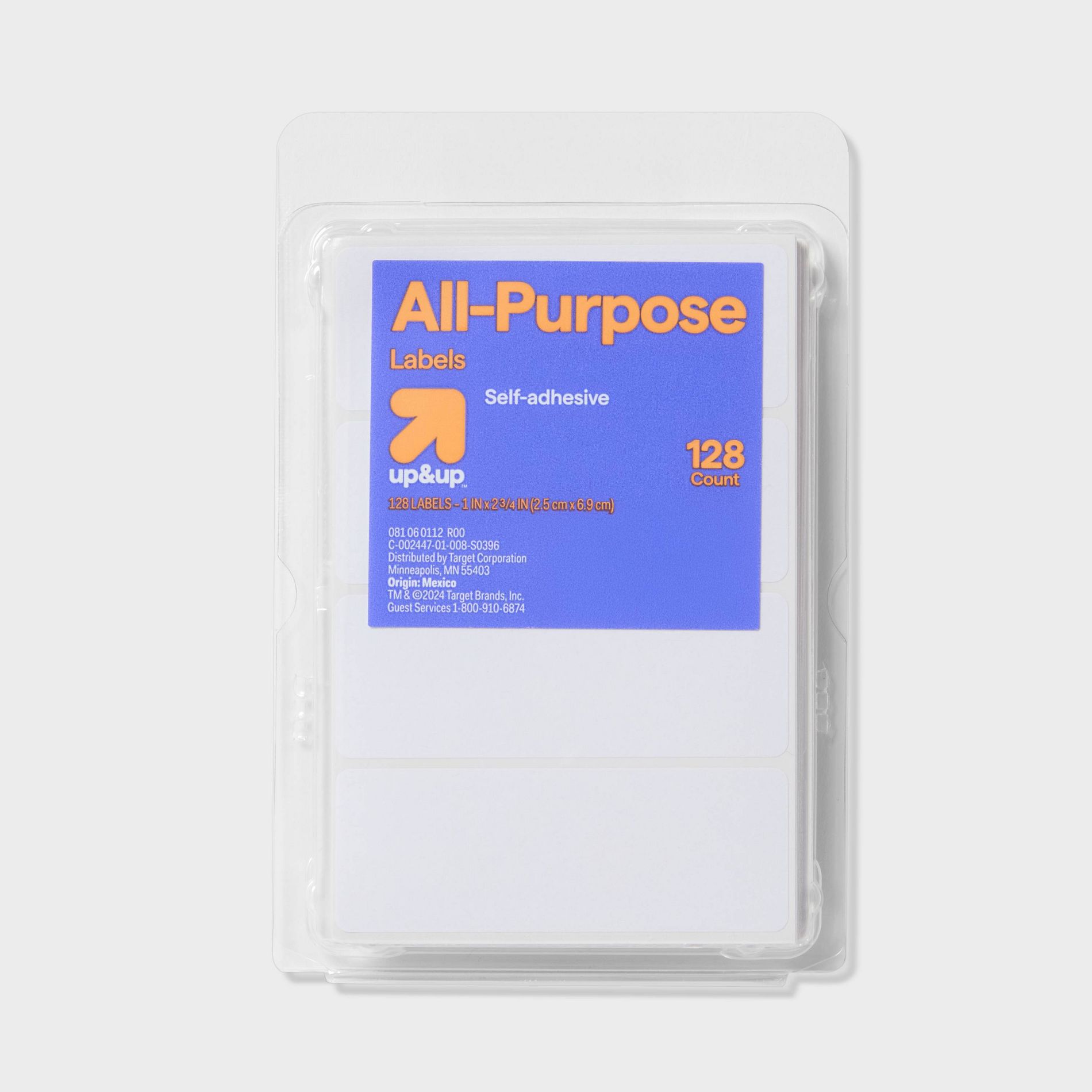 128ct 1"x2.75" Rectangular Labels White - up&up™
