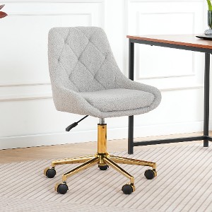Lyngins Ergonomic Office Chair with Gold-Plated Five-Claw Chair Legs, Modern Teddy Fabric Home Office Desk Chairs, Adjustable Height Computer Chair - 1 of 4