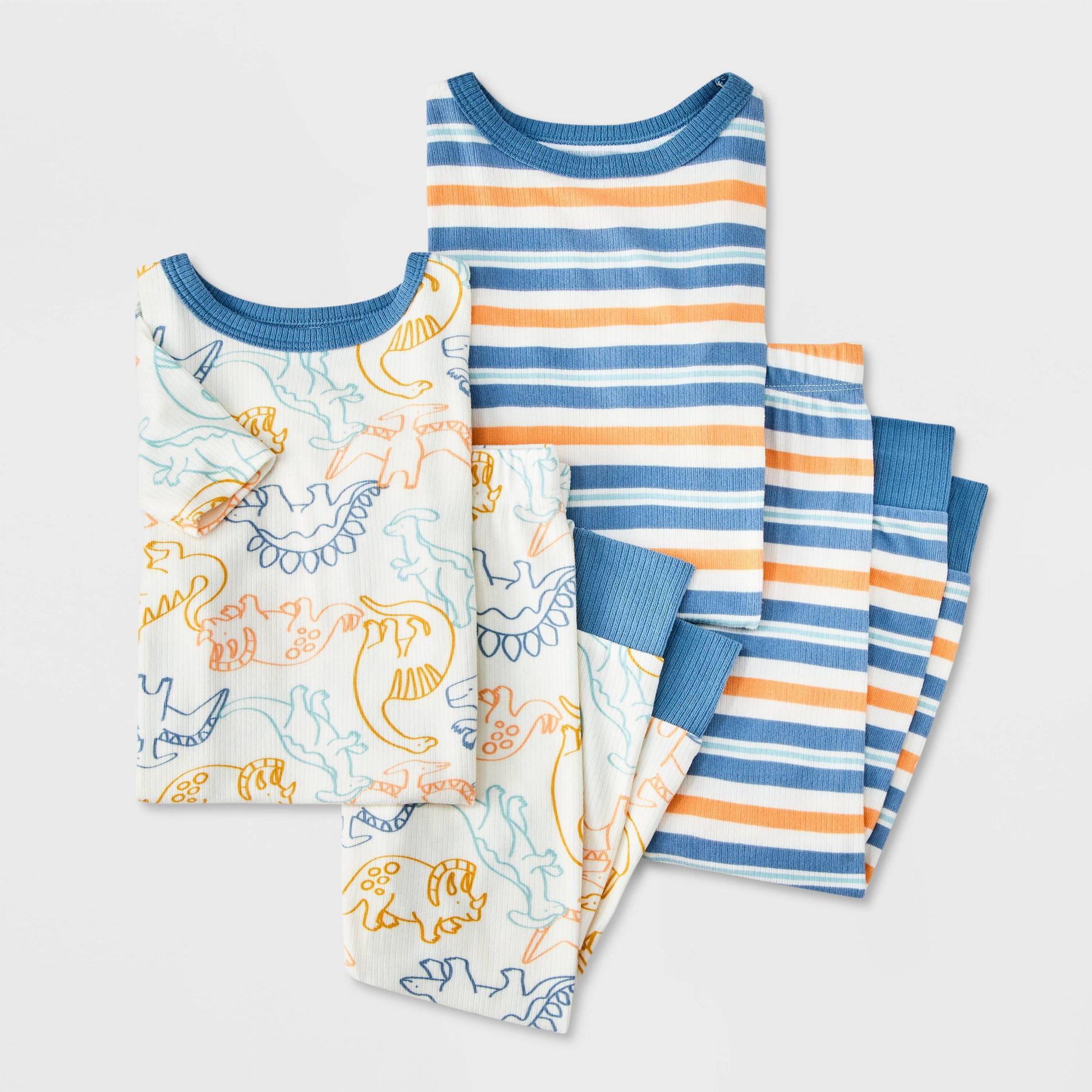 Toddler Boys' 4pc Dinos and Striped Ribbed Pajama Set - Cat & Jack™ Cream 12M: Recycled Polyester, Crew Neck
