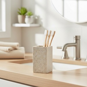 Evideco French Home Goods Modern Square Resin Stone Effect Bathroom Tumbler – Versatile Toothbrush Holder, Makeup Brush Cup and Countertop Organizer - 1 of 4