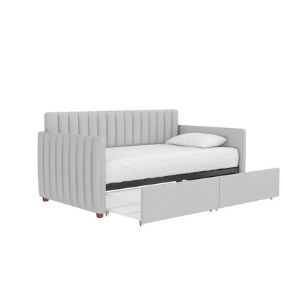 Twin Gray Linen Upholstered Daybed with Storage Drawers