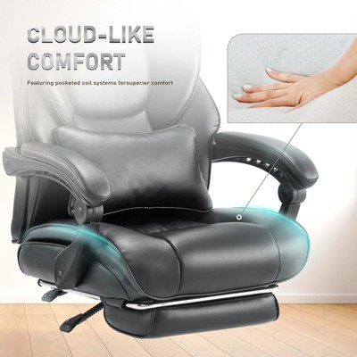 Black High Back Leather Reclining Office Chair with Footrest