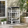 PawHut Wooden Outdoor Cat House, Feral Cat Shelter Kitten Tree with Asphalt Roof, Escape Doors, Condo, Jumping Platform - 2 of 4