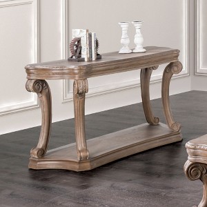 54" Transitional Sofa Table with Scroll Carved Legs, Dentil Moldings, and Open Bottom Shelf for Living Room - 1 of 4