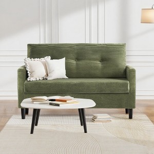 Dyonery 50" Beige Corduroy Loveseat Sofa with Solid Wood Frame for Living Room Small Comfy Loveseat with Deep Seat Spring Cushion, Tool-Free Assembly - 1 of 4