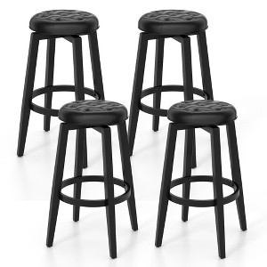 Tangkula Set of 4 Swivel Bar Stools 26" Counter Height Upholstered Seats Rubber Wood Frame Black - 1 of 4