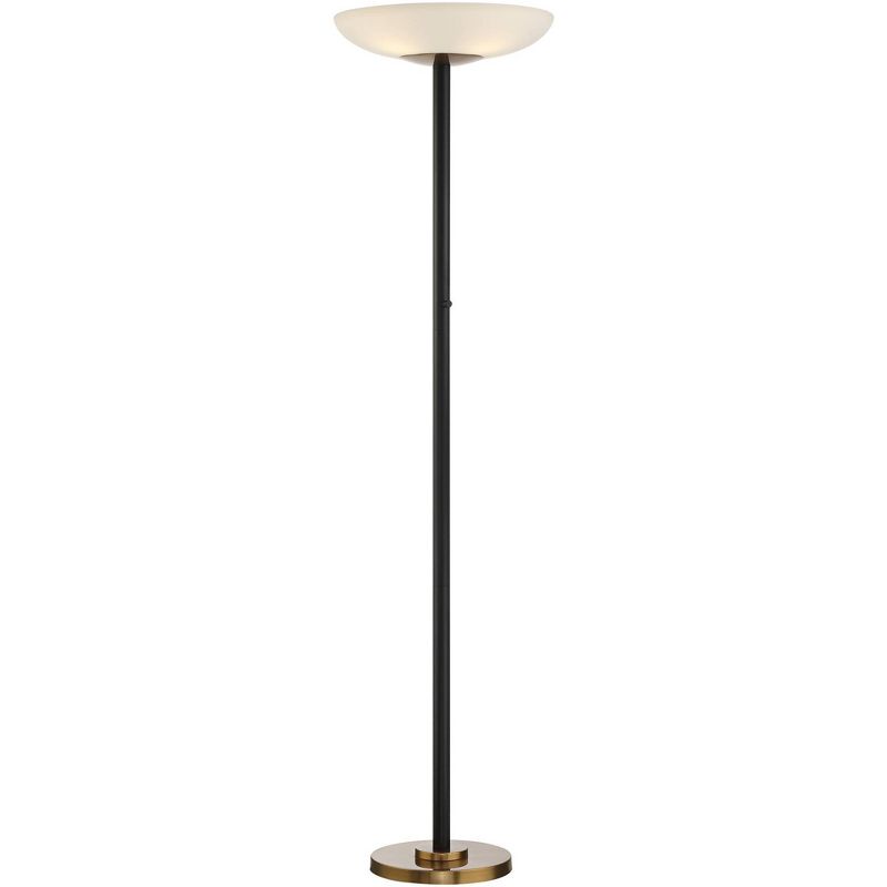 Possini Euro Design Meridian Light Blaster Modern Torchiere Floor Lamp 72" Tall Black Brass LED Frosted Glass Shade for Living Room Bedroom Office, 1 of 10