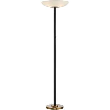 Possini Euro Design Meridian Light Blaster Modern Torchiere Floor Lamp 72" Tall Black Brass LED Frosted Glass Shade for Living Room Bedroom Office