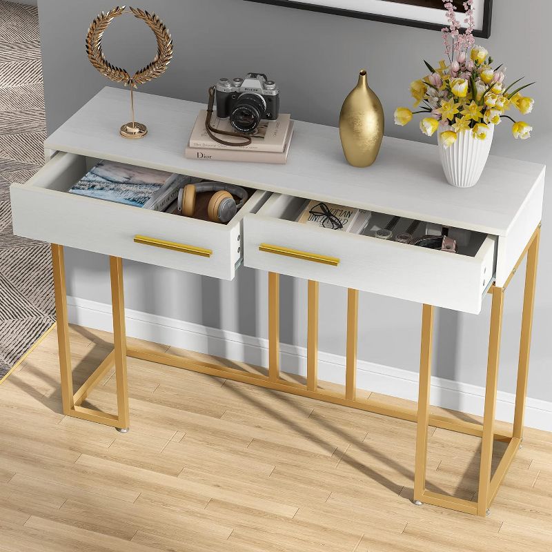 Tribesigns Modern 47" 2-Drawer Console Table, Wooden Sofa Couch Table Hallway Foyer Table,  Narrow Entryway Table Accent Table for Living Room, 3 of 6